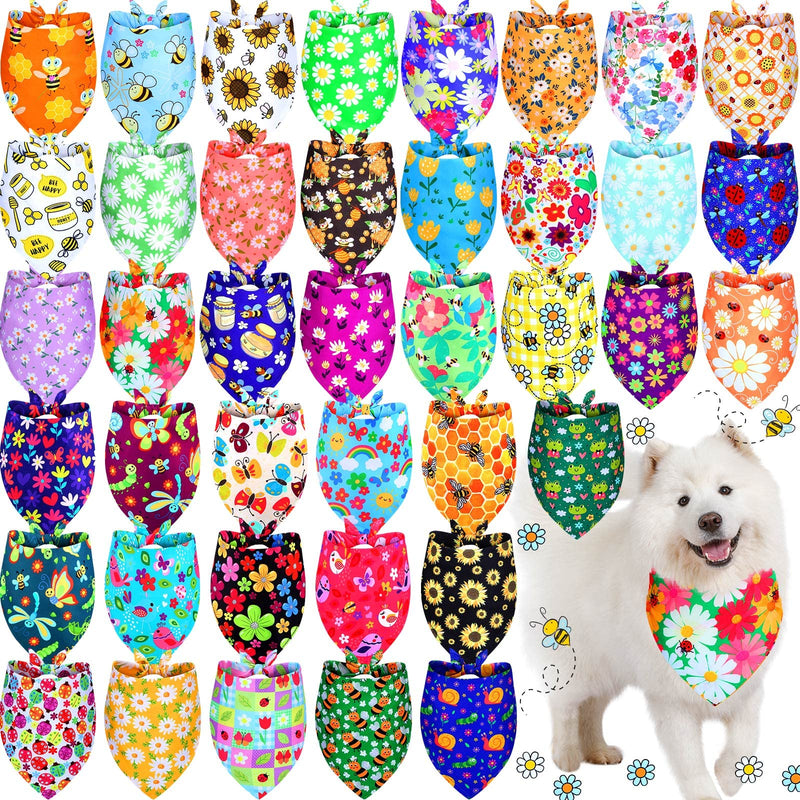Sadnyy 40 Pcs Fall Dog Bandanas Bulk Flower Hawaiian Triangle Reversible Bandanas for Large Dog Adjustable Pet Kerchief Scarf Washable Cat Scarf for Summer Holiday Pets XL - PawsPlanet Australia