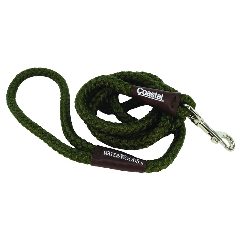 Water & Woods Braided Rope Snap Dog Leash by Coastal Pet - Durable Leash for Dog - Comfortable Pet Leash - Classic Swivel Snap for Tangle-Free Walks - Green, 1/2" x 6' - PawsPlanet Australia