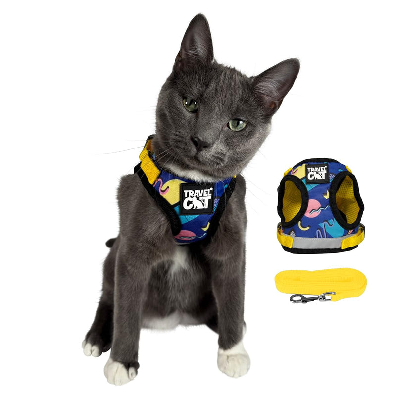 Travel Cat Harness and Leash Set - Adjustable Fit Harness and Reflective Strap - Comfort Walking Vest for Kitten for Outdoor Walking, Hiking (Medium, 90s Cat) Medium - PawsPlanet Australia
