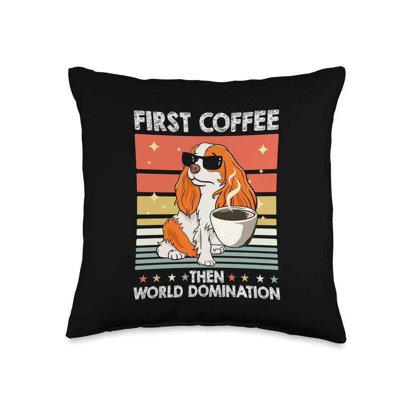 Retro Pet Sunglasses Coffee - Vintage King Charles Cavallier Throw Pillow 16x16 - PawsPlanet Australia