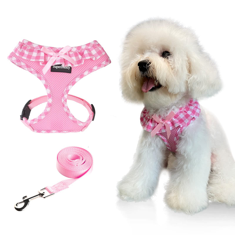 SuperBuddy Upgraded Soft Mesh Dog Harness, Super Breathable Lightweight Pet Harnesses for Puppy Dogs Outdoor Walking, Pink Dog Harness and Dog Leash Set Packing -Medium M (Neck Girth 13";Chest Girth:13"-18.5") Adorable Pink-2 - PawsPlanet Australia