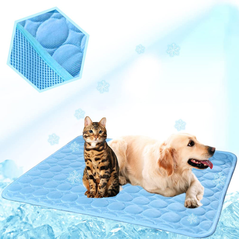 Washable Dog Ice Silk Self Cooling Mat for Indoor & Outdoor Dog Mat with Cooling Pad & Blanket Blue 59x39 in - PawsPlanet Australia