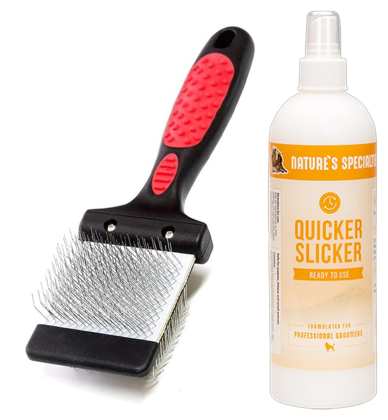 RYAN'S PET SUPPLIES Double Sided Flex Slicker Brush, Large - Quicker Slicker Detangling and Conditioning Spray, 16 oz - PawsPlanet Australia