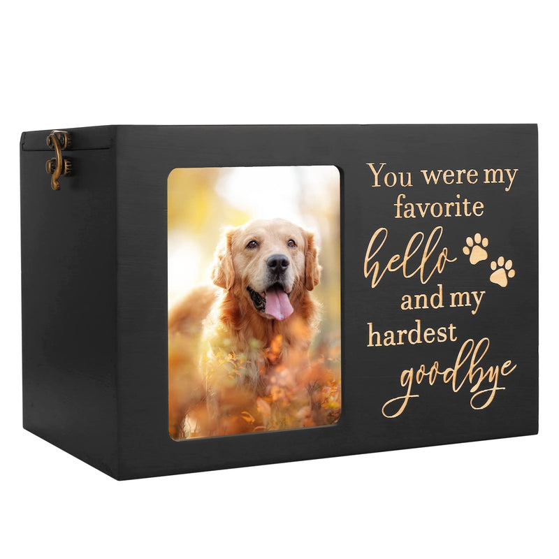 Pet Memorial Urns for Dog or Cat Ashes, Large Wooden Funeral Cremation Urns with Photo Frame, Memorial Keepsake Memory Box with Black Flannel as Lining, Loss Pet Memorial Remembrance Gift Paw Large - Capacity 90 Cubic Inches - PawsPlanet Australia