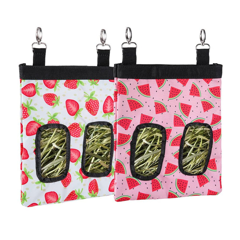Guinea Pig Hay Feeder, 2 Pack, 11 x 9 x 1 Inches, Stainless Steel, 600D Oxford, Watermelon and Strawberry S -10"x 8"x 2"-A (Watermelon+Strawberry) - PawsPlanet Australia