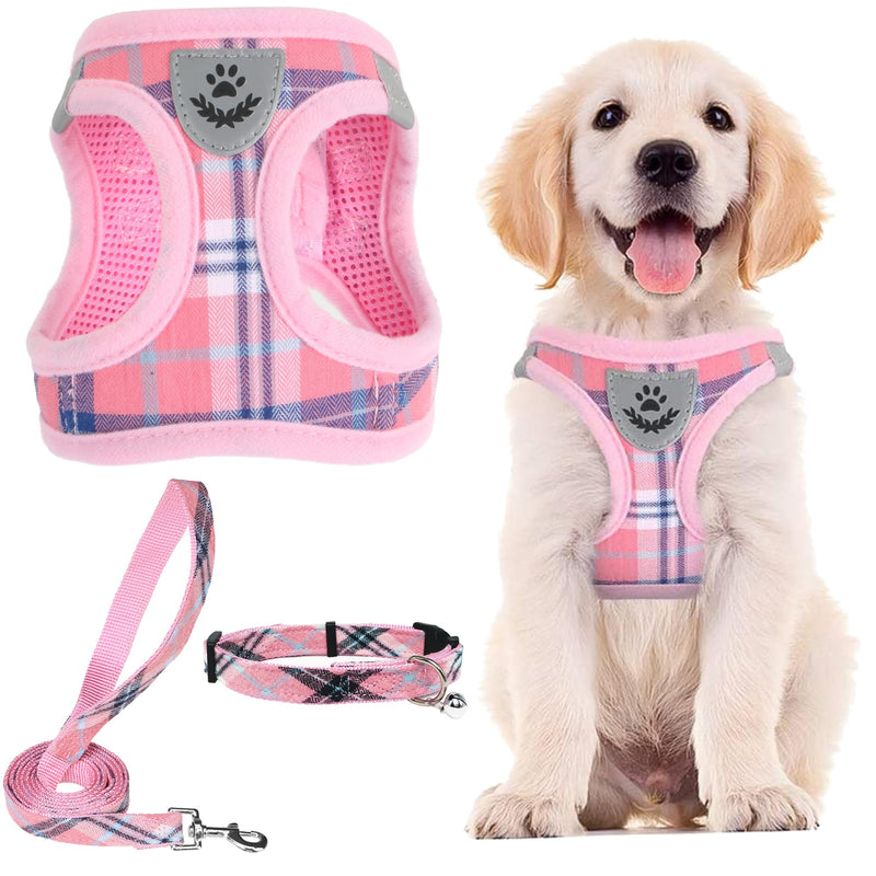PUPTECK Adjustable Dog Harness Collar and Leash Set Step in No Pull Pet Harness for Small Medium Dogs Puppy and Cats Outdoor Walking Running, Soft Mesh Padded Reflective Vest Harnesses, Pink XXS XXS (CHEST 11.5"-13")