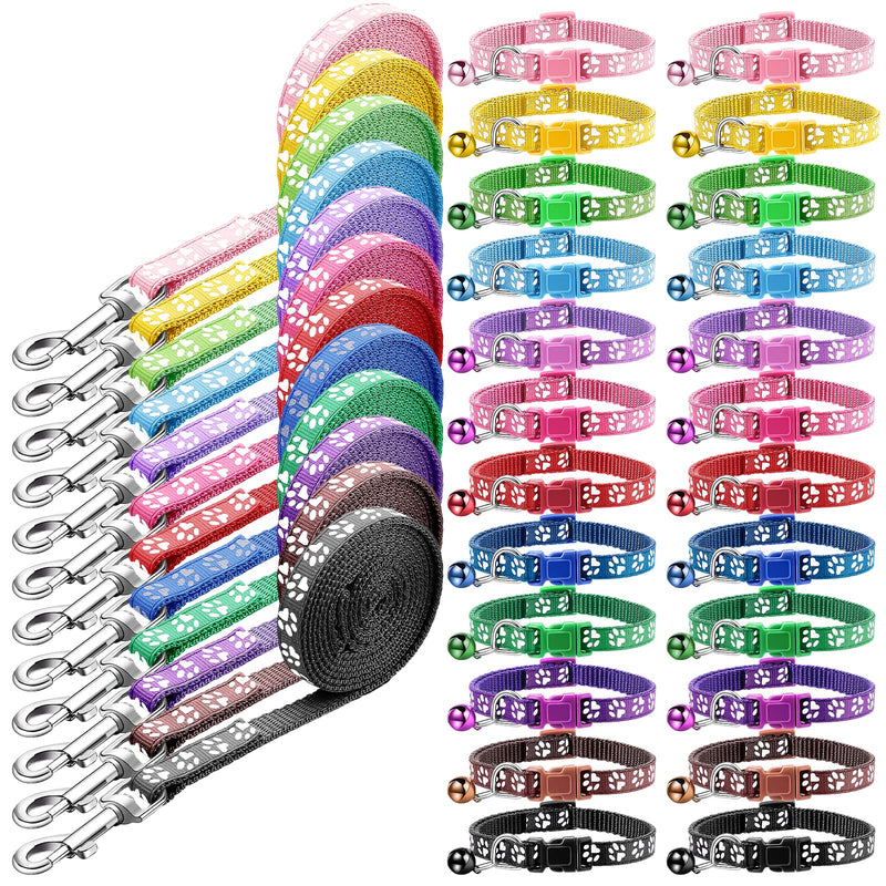 Amylove 48 Pcs Dog Collar and Leash Set, Polypropylene Adjustable Puppy Collars for Medium Dogs Small Pet Puppy Walking Training with Hook and Buckle(Multicolor,Paws Pattern) Multicolor Paws Pattern - PawsPlanet Australia