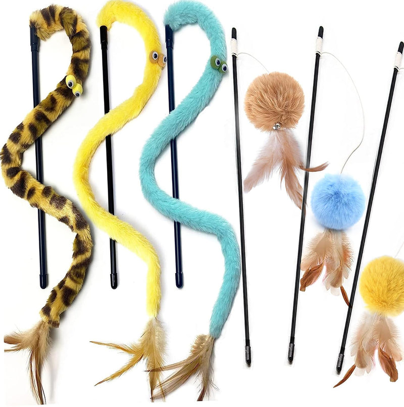 Cat Toys for Indoor Toys,Rainbow Cat Wand Toys,Feather Flips Plush Ball Cat Toys,Interactive Feather Toy for Teaser Play and Chase Exercise with Kitten 6 Pack pack 6 - PawsPlanet Australia