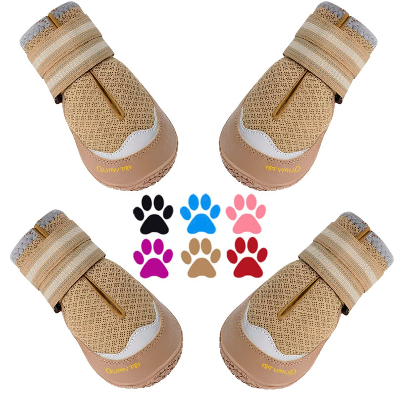 QUMY 4PCS Dog Boots for Large Dogs, Medium Dog Shoes & Paw Protectors for Hot Pavement, Summer Heat Protection, Mesh Breathable Nonslip Dog Booties for Hardfloors, Walking Running Hiking Khaki Size 6 Size 6: 2.6''x3.0''(W*L) for 52-65 lbs - PawsPlanet Australia