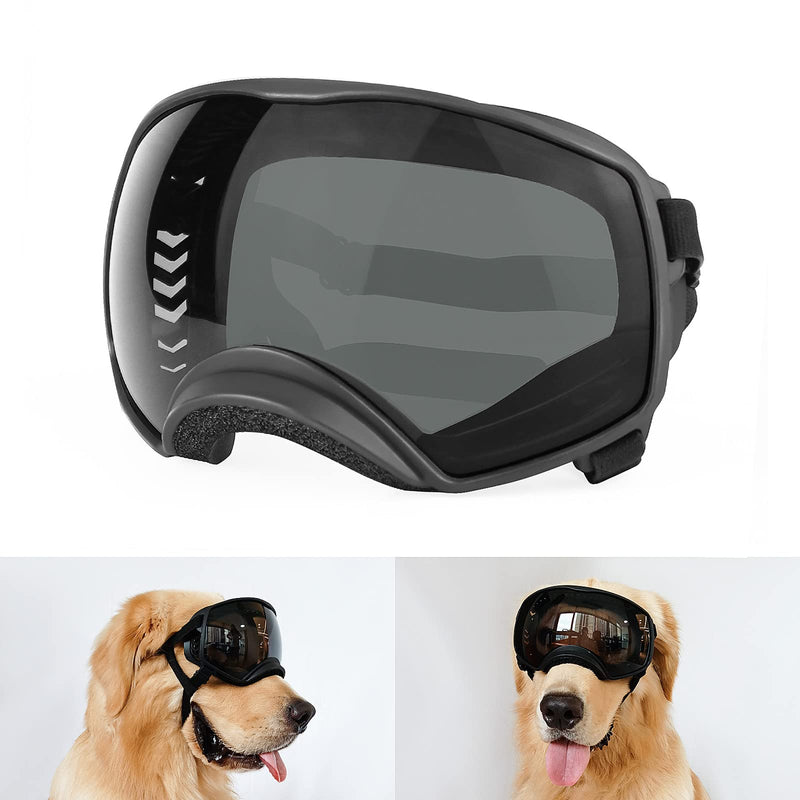PETLESO Dog Goggles for Large Breed, Dog Sunglasses Medium Large Breed Wide View Pet Eye Protection with Adjustable Straps for Driving Riding Hiking, Black Lens - PawsPlanet Australia