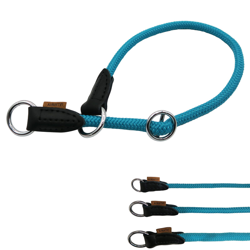 Braided Collar, Pro Training Dog Collar, No Pull Round Collar, Slip Collar with Slidable Stop Ring - Ideal for Small Medium Dogs (M- (1/3") - 18" Long, Light Blue) M- (1/3") - 18" Long - PawsPlanet Australia