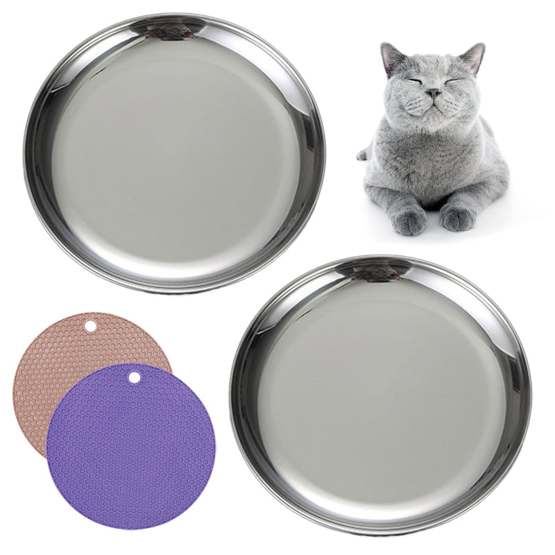 Cat Food Dishes, Stainless Steel Cat Shallow Dish Whisker Relief Cat Shallow Bowls Wide Plate Pet Dishes with Non-Slip Placemat Basic Dish for Cat Kitten (2 PCS, Medium) 2 PCS 6.7 Inch - PawsPlanet Australia
