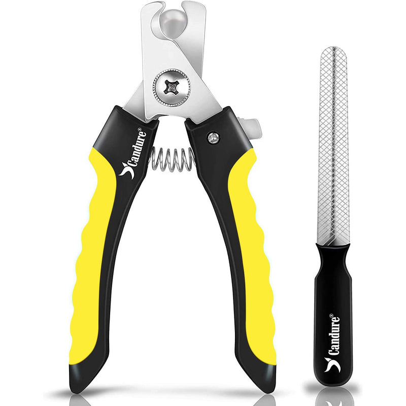 Candure Dog Nail Clippers for Pet Grooming - Professional Cat Nail Trimmers Suitable for Small to Medium Breeds with a Safety Guard & Nail File Yellow Medium to Small - PawsPlanet Australia