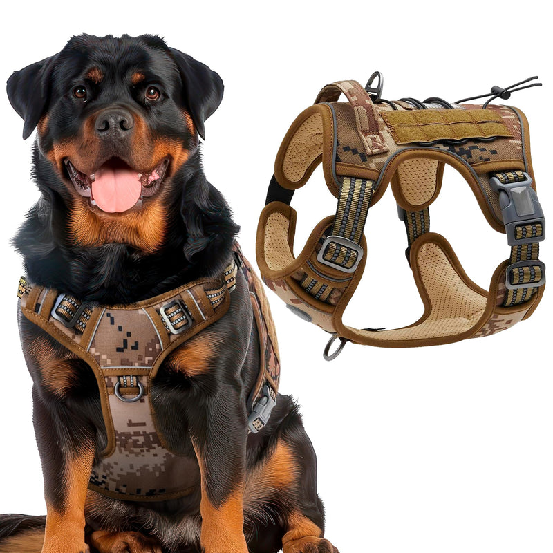 Tactical Dog Harness With Handle, X-Large, Desert Camouflage 900D Nylon Vest. No Pull Breathable Harness With Adjustable Straps and Quick-Release Buckles - PawsPlanet Australia