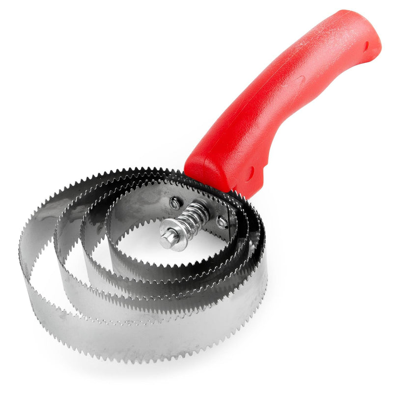 Jeffers Equine Reversible Shedding Curry Comb for Horses or Goats, Pets – Dual Sided Stainless Steel Blade Tool for Grooming, Dirt & Hair Removal – Spring Action Handle – Red Handle - PawsPlanet Australia