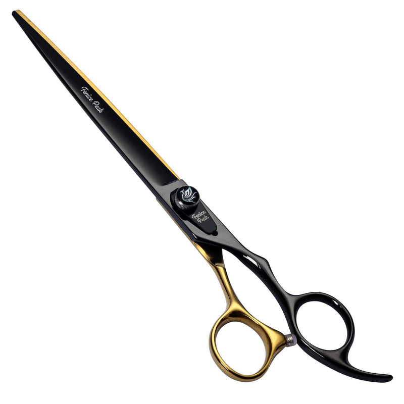Fenice Peak 7'' Black Dog Grooming Scissors Goldern Straight Shears with Ergonomic Offest Handle and Pattern Screw Pet Grooming Trimming Shears Durable and Sharp 440C 7'' - PawsPlanet Australia