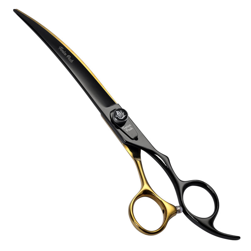 Fenice Peak 8'' Black Dog Grooming Scissors Goldern Curved Scissors with Ergonomic Offest Handle and Pattern Screw Pet Grooming Trimming Shears Durable and Sharp 440C 8'' - PawsPlanet Australia