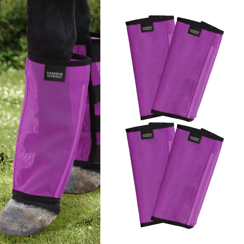 Harrison Howard Loose Fitting Fly Boots UV-Protective Extra Tough Mesh Ventilated Four Fasteners Stay-on Design Protect Horse Legs & Stomp-Reducing Set of 4 Purple Small