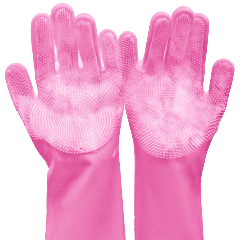 Pet Grooming Gloves, Dog Bathing Gloves with High-Density Teeth, Heat Resistant Silicone Cat Hair Remover with Enhanced Five Finger Design, Bathing and Massaging for Dogs and Cats (Pink) Pink
