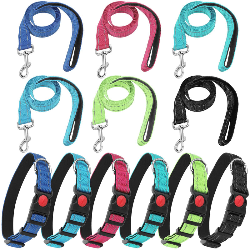 6 Sets Reflective Dog Leash and Collar Set, Nylon Leashes Adjustable Dog Collar Heavy Duty Padded Handle Leash for Small Medium Large Dogs Walking Training(Stylish Color) Stylish Color - PawsPlanet Australia