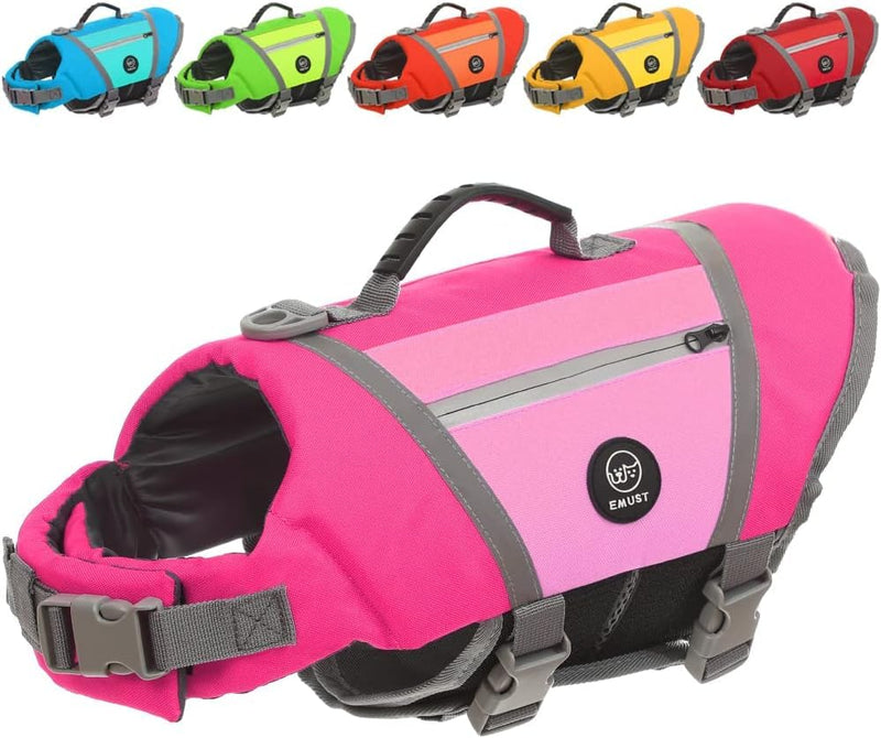 EMUST Dog Life Vests for Boating, Water-Resistant Dog Swimming Vest with Rescue Handle, Comfortable Fit Dog Life Jacket Medium with D-Ring for Dog Leash for Rafting, Surfing, Canoeing, Pink, M - PawsPlanet Australia