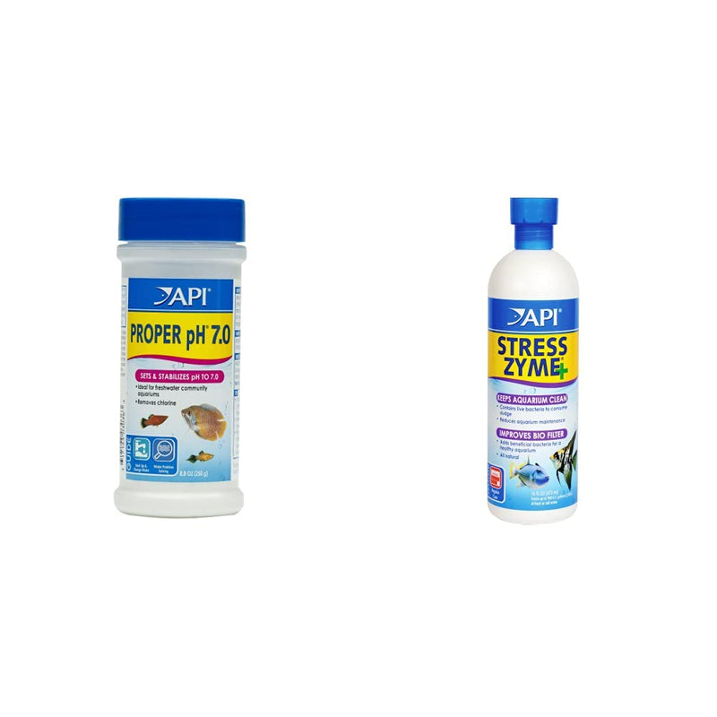 API Proper pH 7.0 Freshwater Aquarium Water pH Stabilizer and API Stress Zyme Aquarium Cleaning Solution Bundle