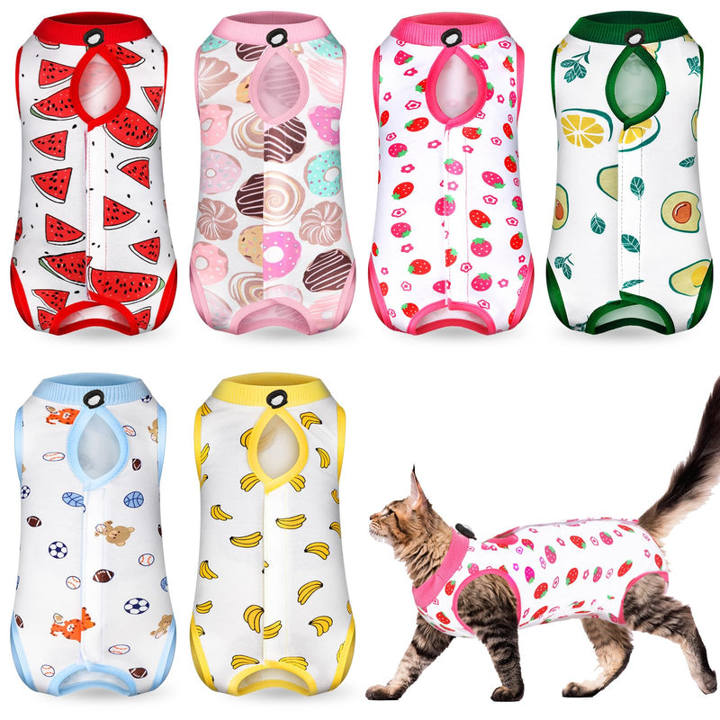 6 Pcs Cat Recovery Suit Kitten Recovery Suit E Collar Alternative Pajama for Cats and Dogs Abdominal Skin Anti Licking Suit, Multi Styles (Fruit,Small) Fruit Small - PawsPlanet Australia
