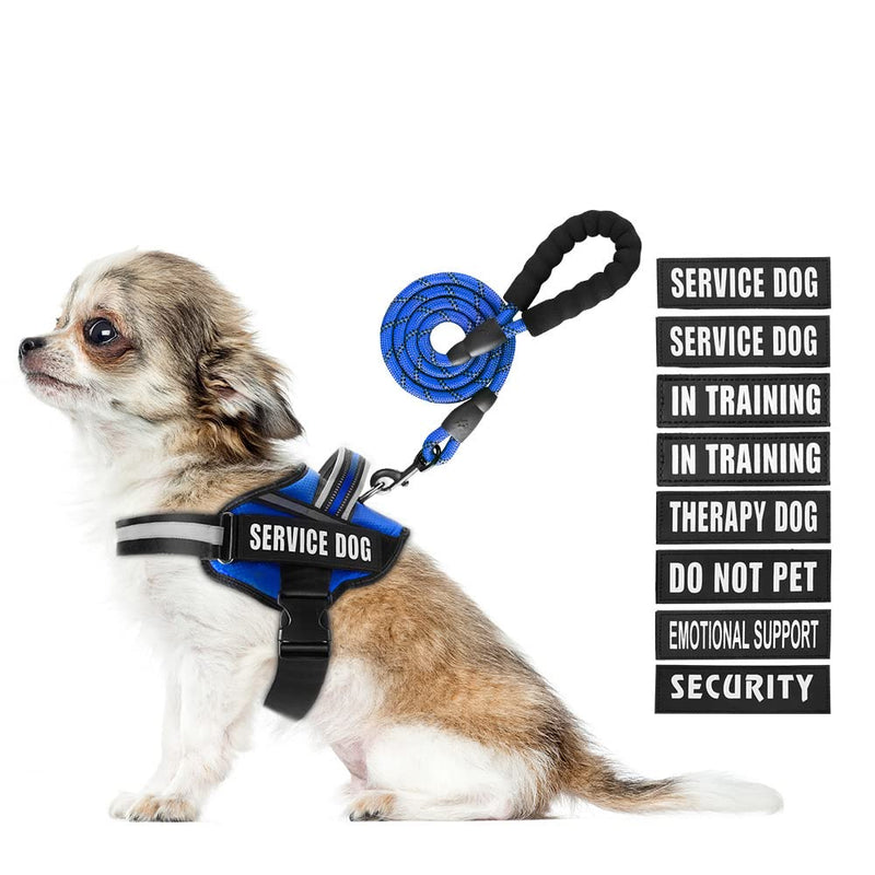 Service Dog Vest Harness and Leash Set, Animire in Training Dog Harness with 10 Dog Patches, Reflective Dog Leash with Soft Padded Handle for Small, Medium, Large, and Extra-Large Dogs (Blue, XS) Blue - PawsPlanet Australia