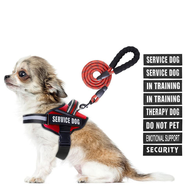 Service Dog Vest Harness and Leash Set, Animire in Training Dog Harness with 10 Dog Patches, Reflective Dog Leash with Soft Padded Handle for Small, Medium, Large, and Extra-Large Dogs (RED,XS) XS Red - PawsPlanet Australia