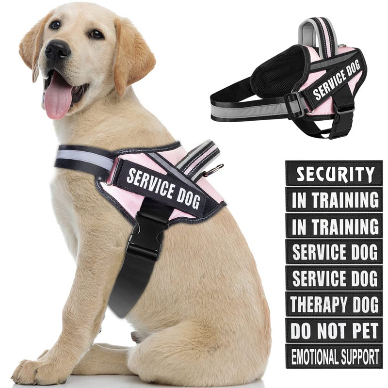 Dog Vest Harness and Patches Set, Animire in Training Service Dog Harness with 10 Dog Patches, Reflective Dog Vest with Handle for Small, Medium, Large, and Extra-Large Dogs LARGE (Chest:26.5-36 Inch) Pink - PawsPlanet Australia