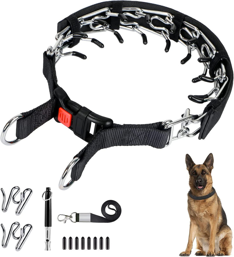 Dog Prong Traing Collar, Choke Pinch Collar for Dogs [2 Extra Links][Dog Whistle][Cover] with Snap Buckle and Rubber Caps, No Pull Dog Collar for Medium Large Breed Dogs [X Large] XL(Neck 20-25''- Weight: 90+ lbs) - PawsPlanet Australia
