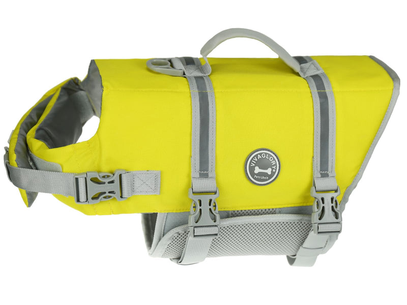 VIVAGLORY Ripstop Dog Life Jacket for Small Medium Large Dogs Boating, Dog Swimming Vest with Enhanced Buoyancy & Visibility, Yellow Grey S: 17-21 inch (Ribcage Girth) - PawsPlanet Australia
