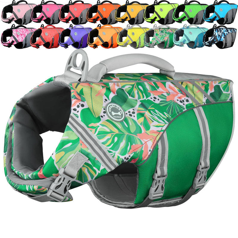 VIVAGLORY Sports Style Dog Life Vest, Dog Life Jacket for Swimming & Boating, Ripstop & Buoyancy for Puppy Doggy, Lifejacket with Handle, M, Floral M: 22-25 inch (Ribcage Girth) - PawsPlanet Australia