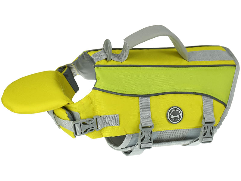 VIVAGLORY Dog Life Jacket with Removable Front Float, Life Vest with Reflective Trims & Extra Padding for Swimming & Boating, Yellow Grey, M M: 21-25 inch (Ribcage Girth) - PawsPlanet Australia