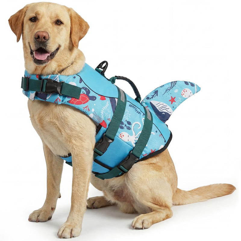 ASENKU Dog Life Jacket - Pet Safety Vest for Swimming & Boating, Shark Life Jacket with Floatation, Dog Lifesavers Swimsuits for Small Medium Large Dogs (Ocean, 2XL) XX-Large Ocean - PawsPlanet Australia