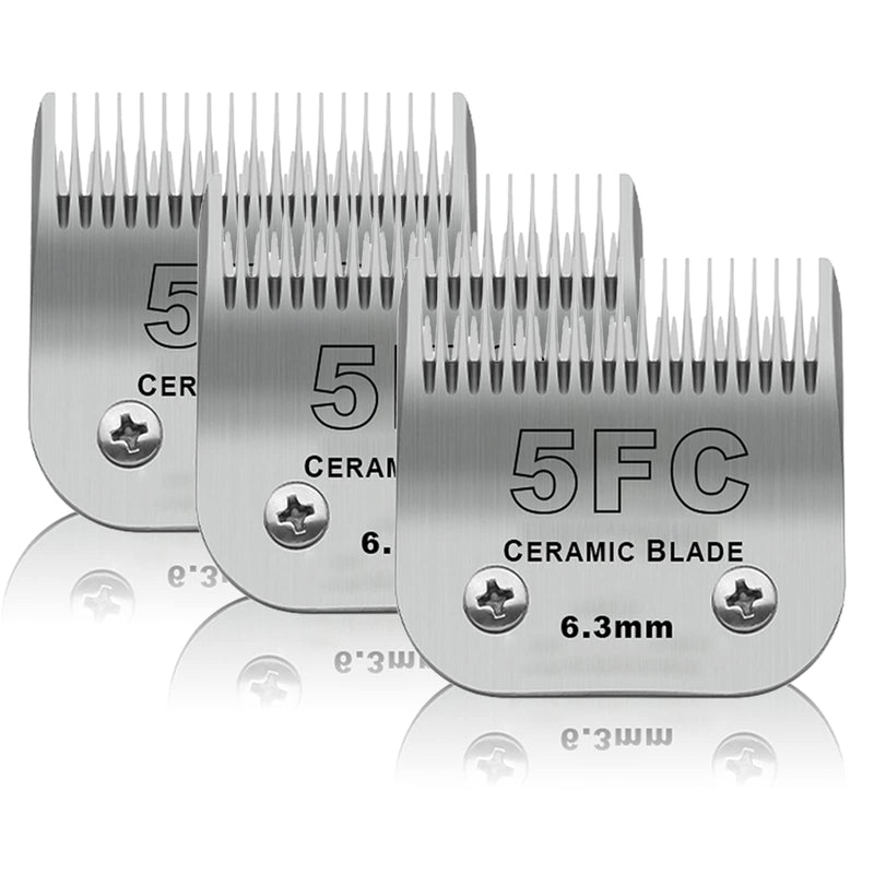 3 Pack 5FC Detachable Pet Dog Grooming Ceramic Blades,Compatible with Andis,Oster A5,Wahl KM-10 Series,Size 5FC Blade 1/4-Inch 6.3MM Cut Length 3pc 5fc:1/4''(6.3mm) - PawsPlanet Australia