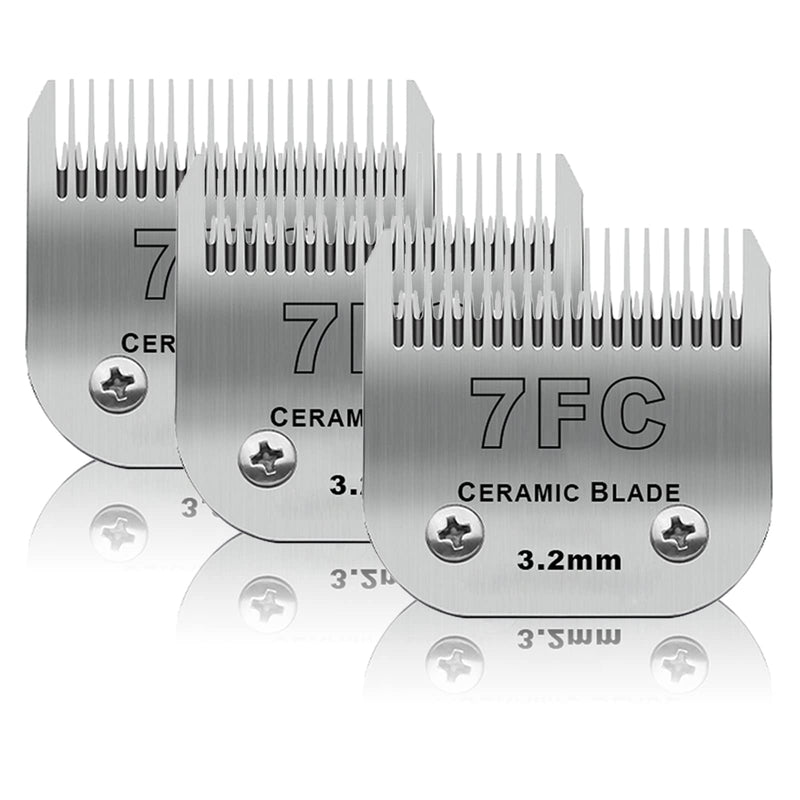 3 Pack 7FC Detachable Pet Dog Grooming Ceramic Blades,Compatible with Andis,Oster A5,Wahl KM-10 Series,Size 7FC Blade 1/8-Inch 3.2MM Cut Length 3pc 7fc:1/8''(3.2mm) - PawsPlanet Australia