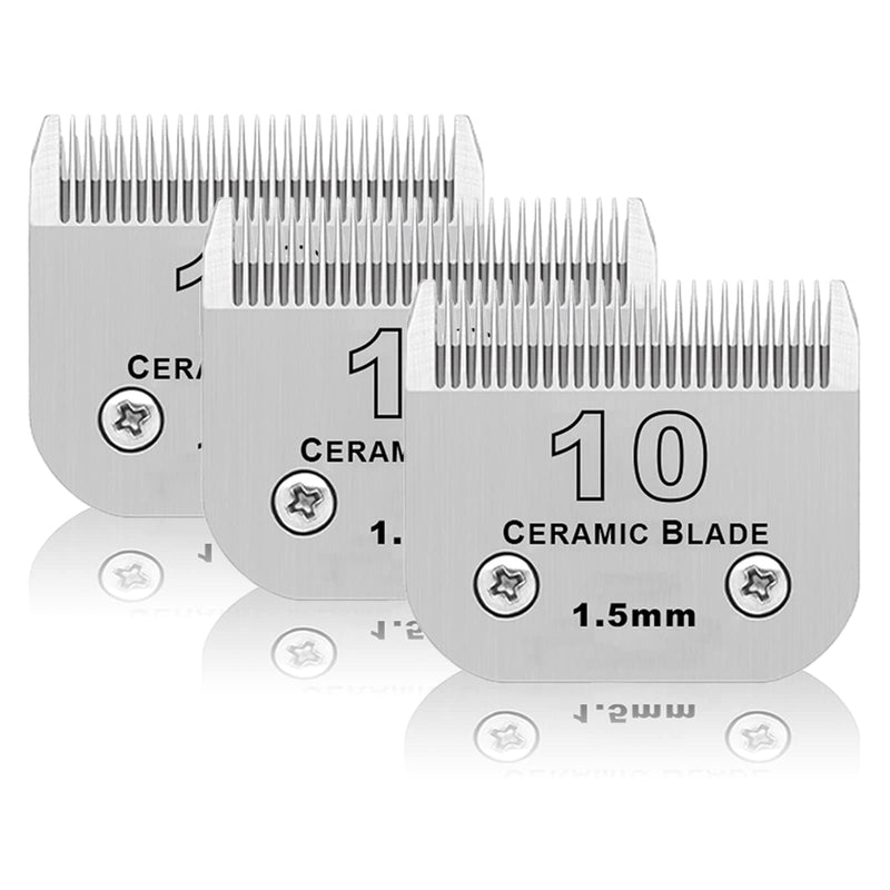 3 Pack 10# Detachable Pet Dog Grooming Ceramic Blades,Compatible with Andis,Oster A5,Wahl KM-10 Series,Size #10 Blade 1/16-Inch 1.5MM Cut Length 3pc 10:1/16''(1.5mm) - PawsPlanet Australia