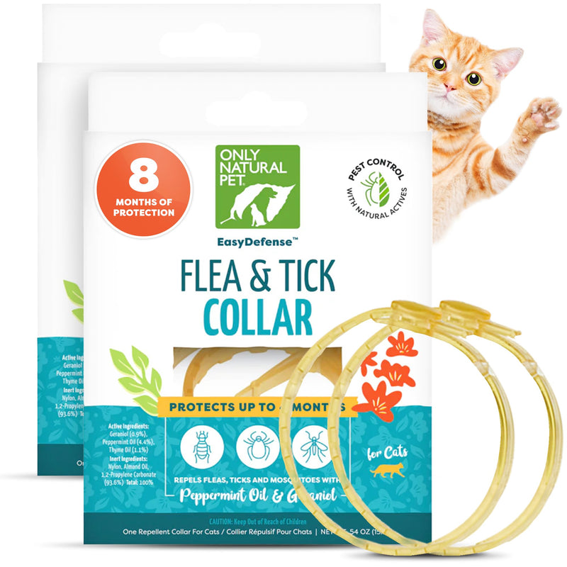 Only Natural Pet EasyDefense Flea & Tick Cat Collar - Feline Flea Collars Biting Insect Control - Pet Care That Protects up to 4 Months - for Cats (2 Pack) 2 Pack - PawsPlanet Australia