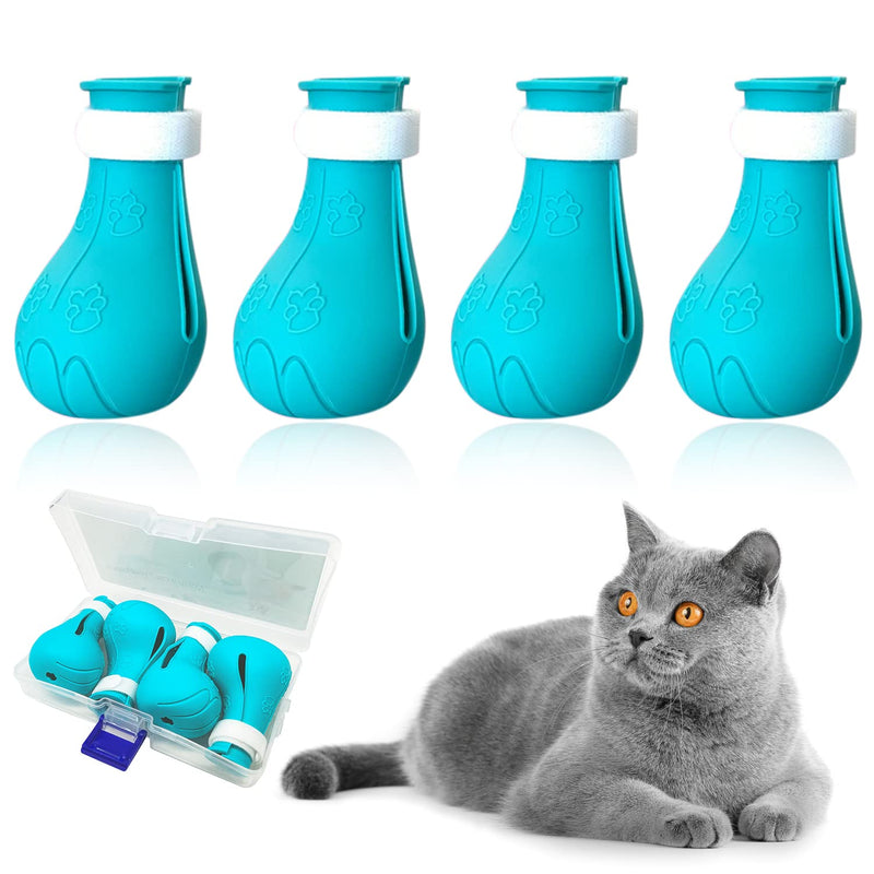 Cat Claw Covers Cat Boots for Cats Only, Cat Anti-Scratch Shoes Adjustable Prickly Anti-Off Shoes, Soft Silicone Cat Paw Protector Boots for Cat Grooming Bathing Shaving to Prevent Scratching (Blue) Blue-1 - PawsPlanet Australia