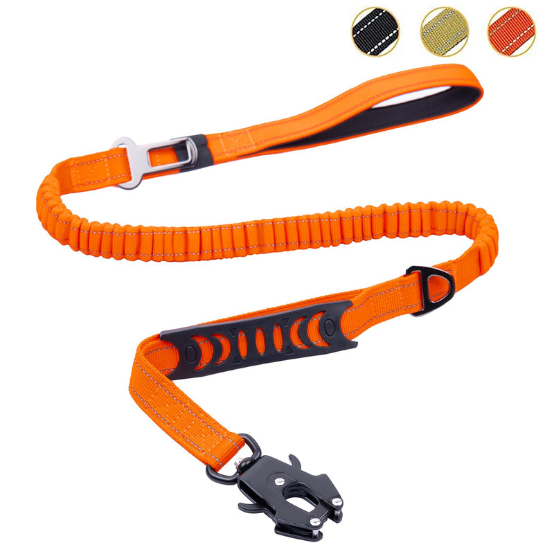 No Pull Tactical Dog Leash for Shock Absorption, Bungee Dog Leash with 2 Control Handle, Car Seat Belt Clip and Highly Reflective Threads. (Orange, M) Orange - PawsPlanet Australia