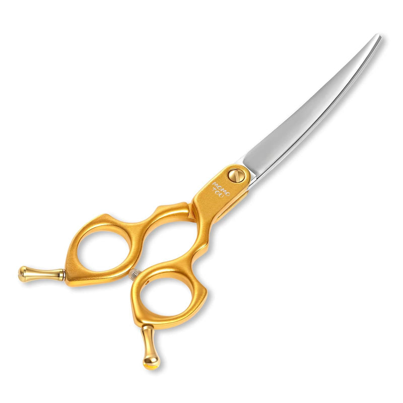 6.5'' Small Curved Dog Grooming Scissors Gold Professional Trimming Shears with Ultra-Lightweight Offset Handle 440C Stainless Steel Pet Scissors for Face and Paws Gold Curved - PawsPlanet Australia