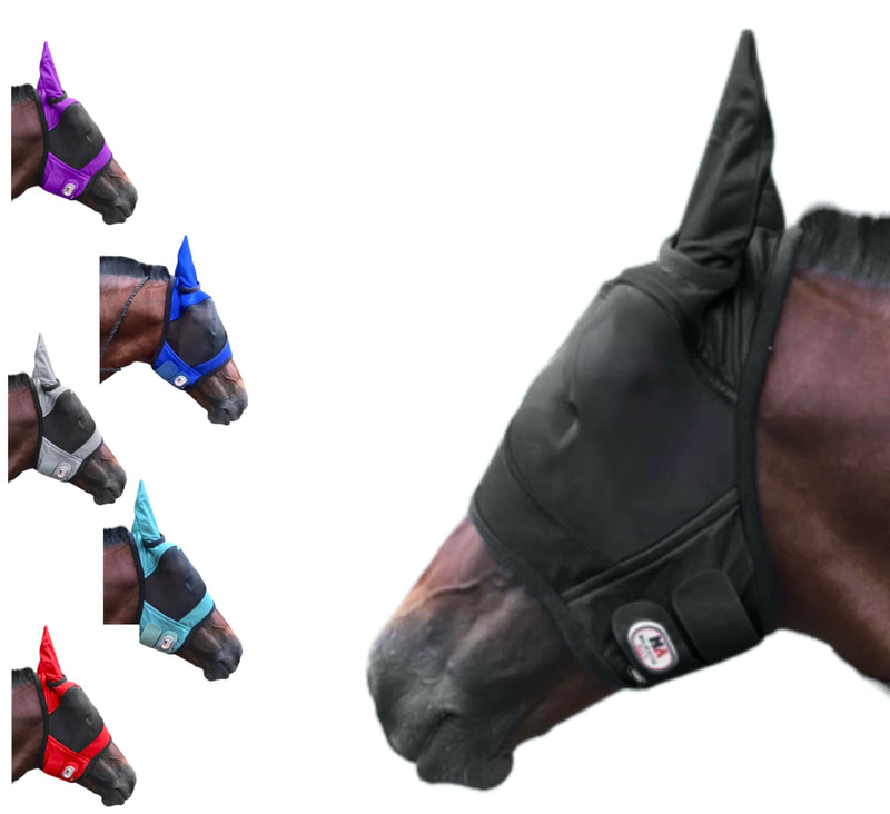 Majestic Ally Horse Fly Mask with Ears, Comfort Durable Fine Mesh, Soft Fleece Touch on Skin, Protect Eyes and Ears (Black) Black - PawsPlanet Australia