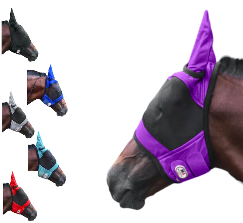 Majestic Ally Horse Fly Mask with Ears, Comfort Durable Fine Mesh, Soft Fleece Touch on Skin, Protect Eyes and Ears (Purple) - PawsPlanet Australia