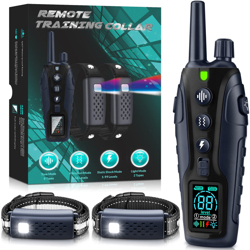Dog Shock Collar 2 Dogs(15-150lbs) with Flashing Light for Night Walks,4000FT Dog Training Collar Adjustable Pitch Beep(1-8), Vibration(1-16), Safe Shock(1-99), and Keypad Lock, Shock Collar for Dogs 2 Pack Black - PawsPlanet Australia