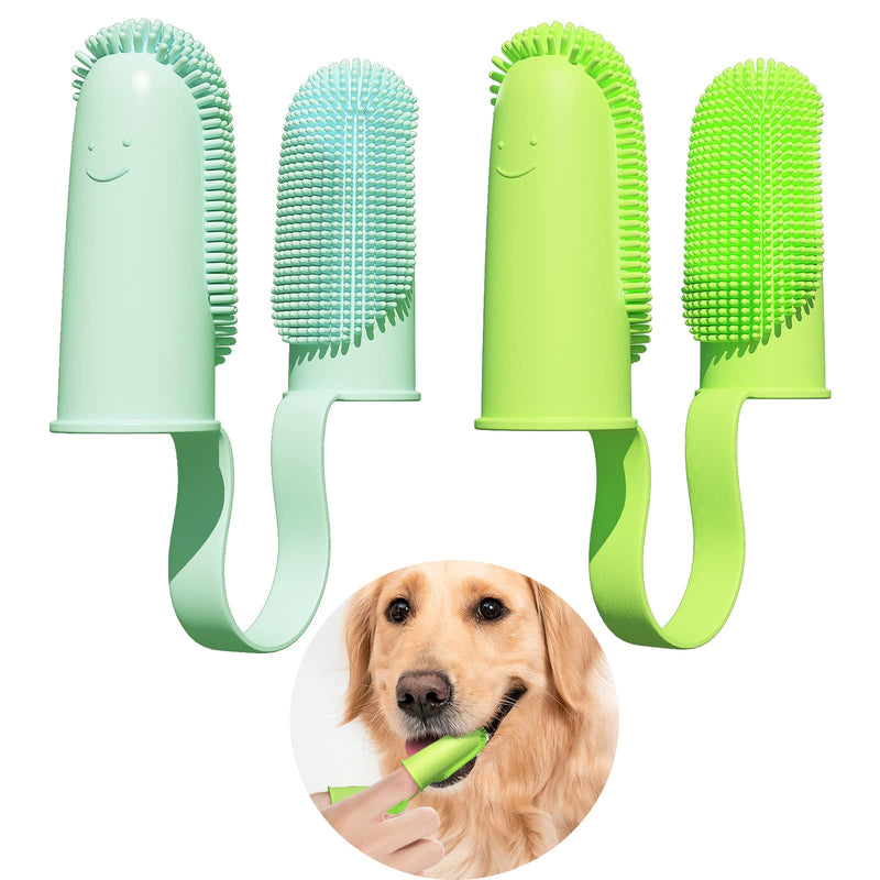 2 Pack Toothbrush for Dog, Finger Toothbrush Kit, 135ºSurround Bristles for Easy Teeth Cleaning, Double-Finger Toothbrush Dental Care for Puppies, Cats and Small Pets 2 Pcs Bule&Green - PawsPlanet Australia