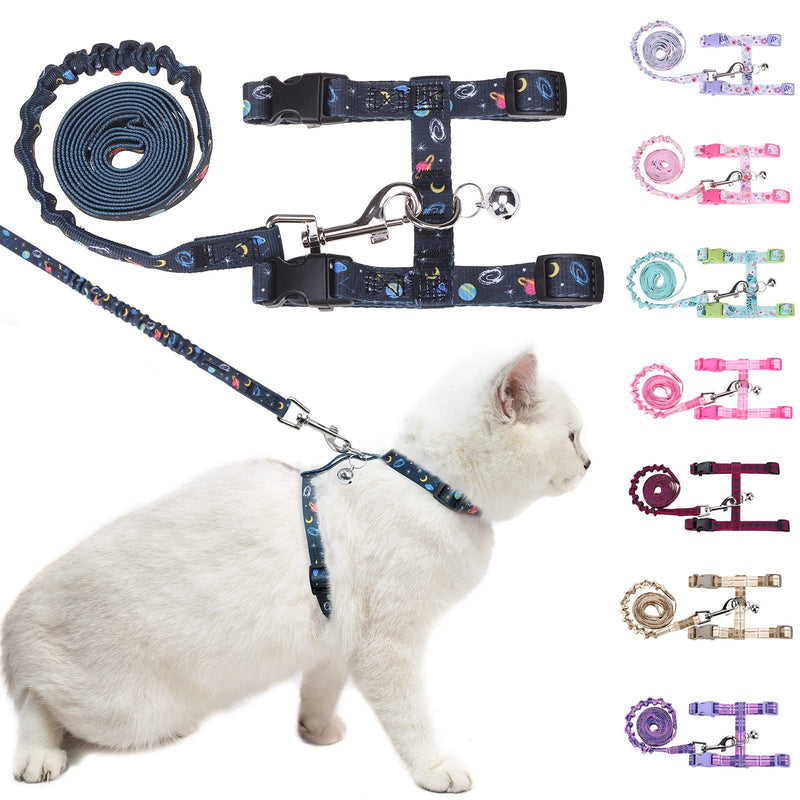 BEAUTYZOO Cat Harness and Leash Set Escape Proof for Walking, Kitten Soft Adjustable Vest Harnesses for Small Medium Large Cats, Easy Control Breathable Plaid Ribbon Nylon for Outdoor Indoor Use Medium(Chest: 14"-22") Black Star&Moon - PawsPlanet Australia