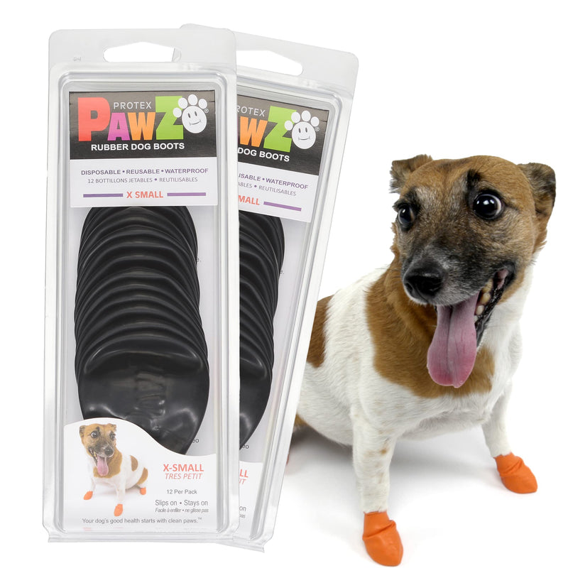 PawZ Rubber Dog Boots for Paws up to 2", 24 Total (2 Packs of 12) - All-Weather Booties for Hot Pavement, Snow, Mud, and Rain - Waterproof, Anti Slip Dog Socks - X-Small, Black - PawsPlanet Australia