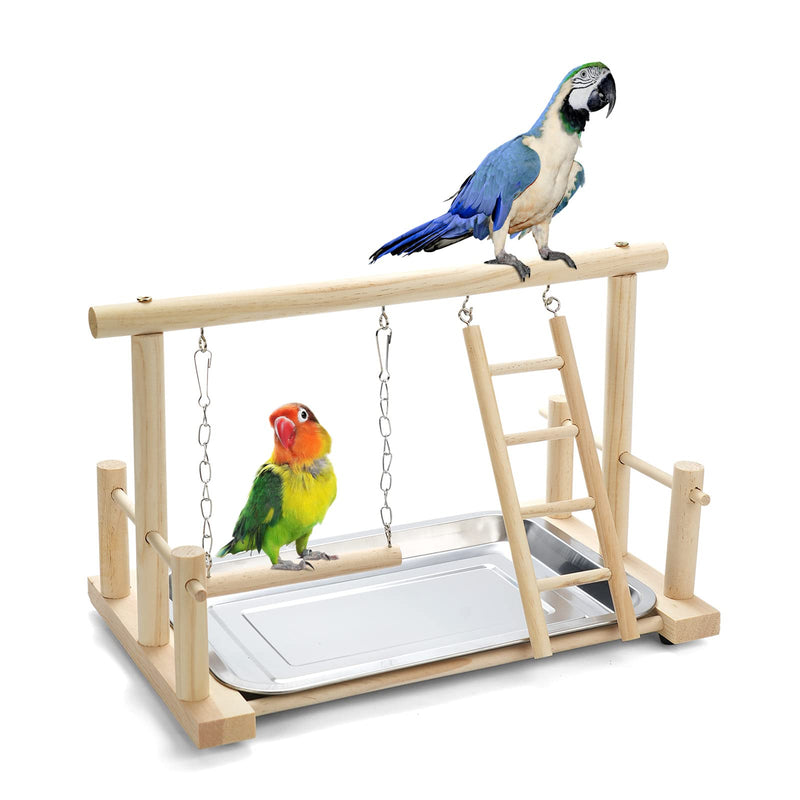 Natural Wood Bird Playground Parrot Perch Playstand Play Gym Stand Playpen Perches Ladder Swing Platform with Toys Exercise Playgym for Luonfels,Budgie,Cockatiels,Conures,Parakeets,Lovebird