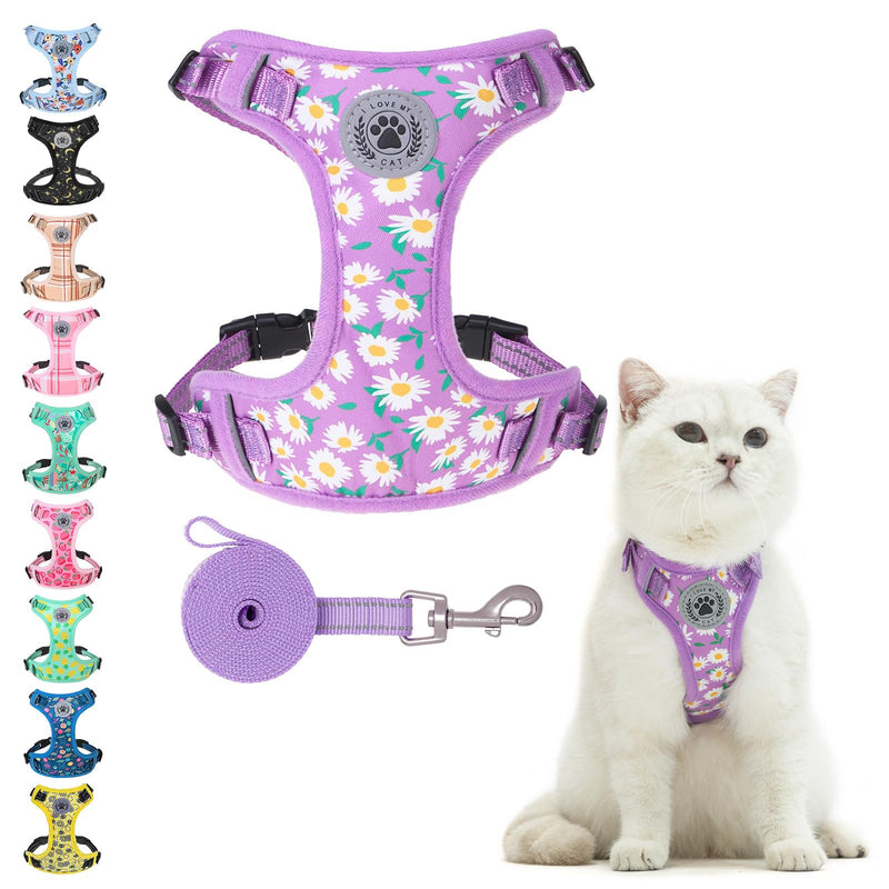 BEAUTYZOO Cat Harness and Leash Set for Walking Escape Proof, Neck Release Adjustable Harness for Kitten Puppy Small Medium Large Cats, Soft Cute Easy Control Small Cat Harness for Cats Boy and Girls S (Chest: 11 - 16") Purple - PawsPlanet Australia